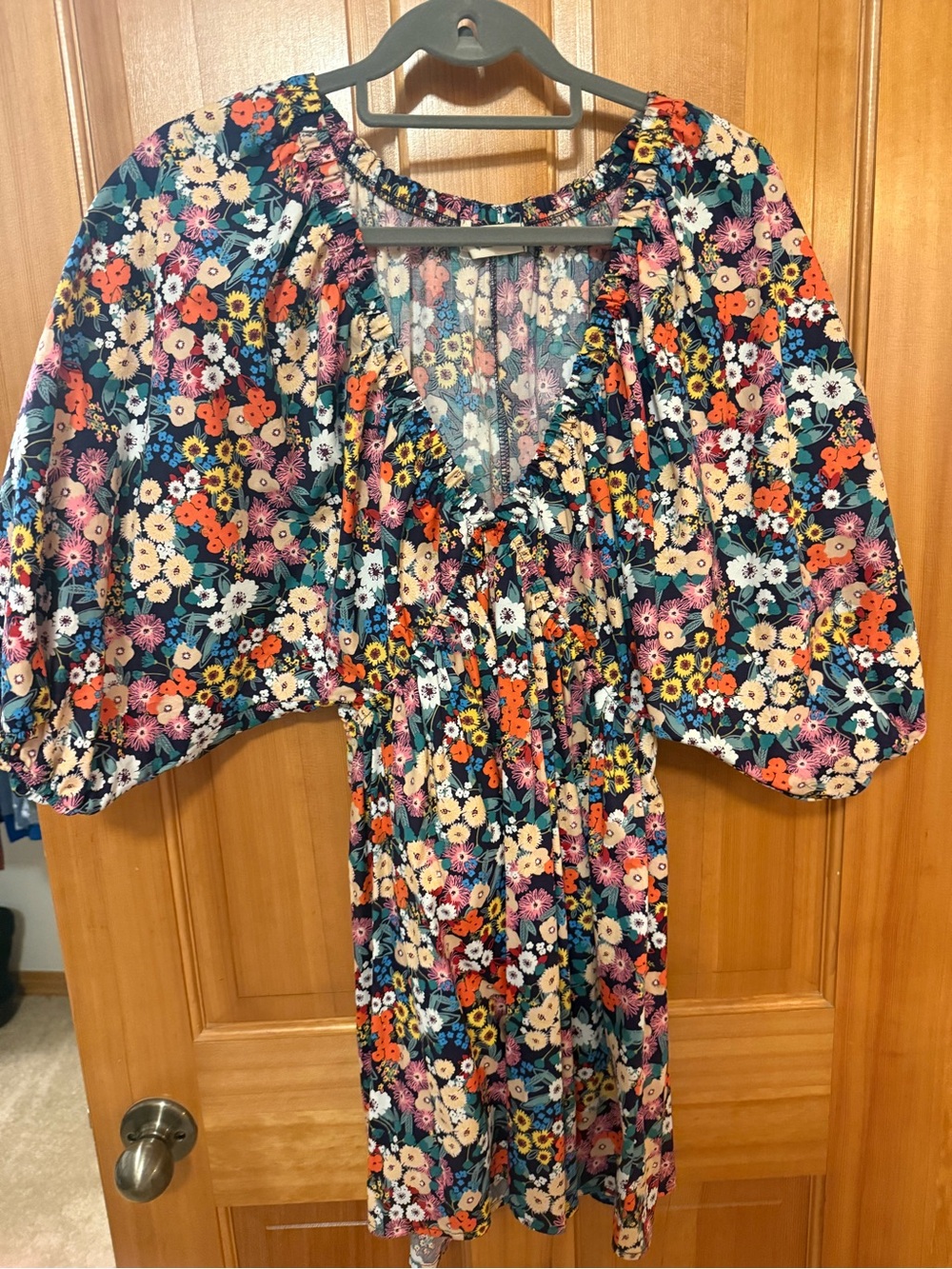 Floral Puff-Sleeve Mini Dress - Multicolor